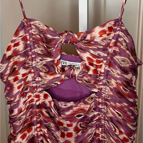 Zara Purple Ruched Printed Mini Dress XS - Picture 2 of 8